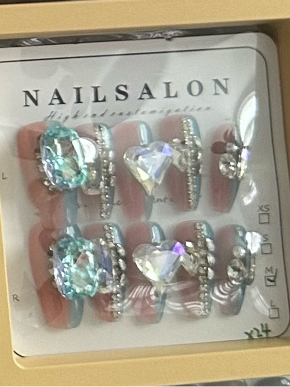 Crystal Accent Press-On Nails in Aqua and Iridescent